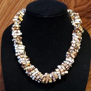 New Hand-Made Kumihimo Metallic Shell Necklace